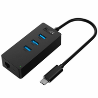 Karta sieciow LAN Gigabit Aukey CB-C25 +hub USB 3 porty z usb-c widok z przodu Karta sieciow LAN Gigabit Aukey CB-C25 +hub USB 3 porty z usb-c widok z przodu
